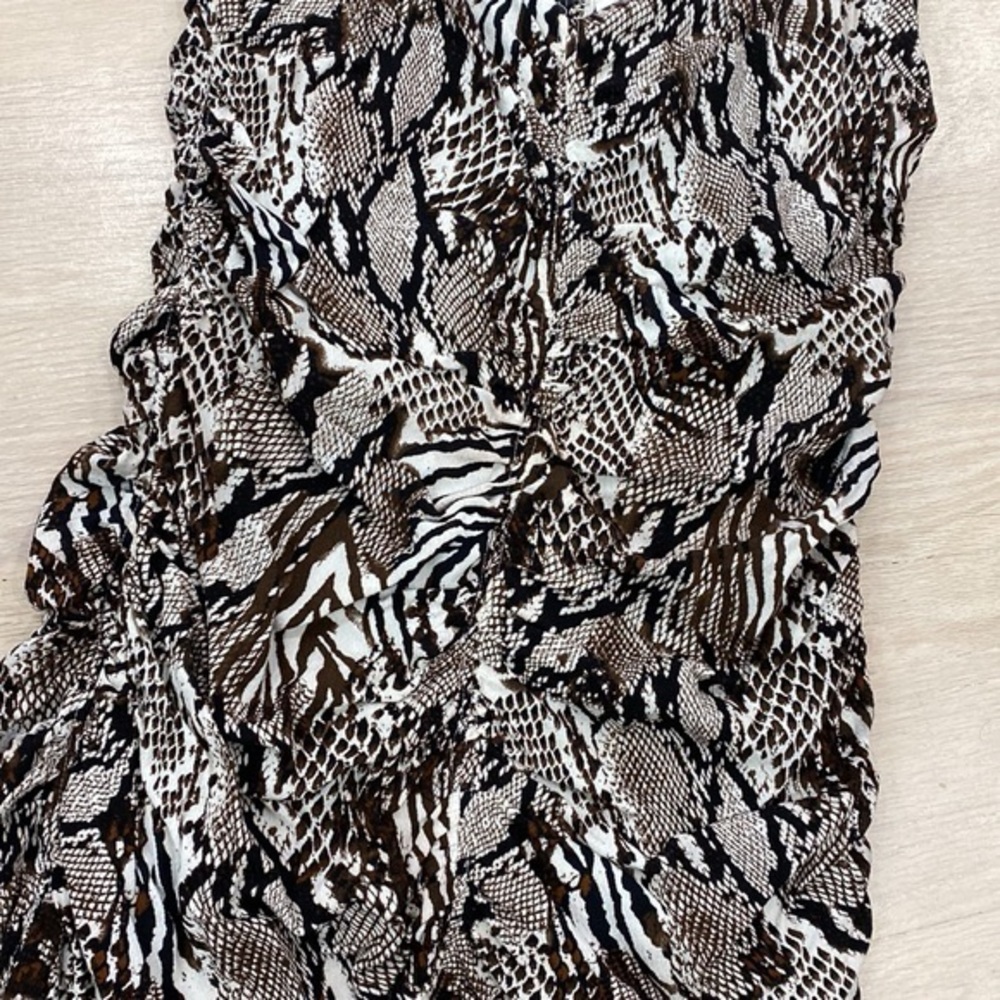 Wilfred By Aritzia  Brown amp White MultiAnimal Print Ruched Bodycon Dress - Picture 4 of 6